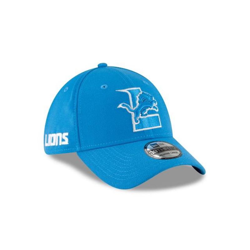 NFL Detroit Lions Logo Mix 39Thirty Stretch Fit (WLX9553) - Blue New Era Caps